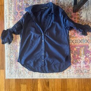 Veronica Beard Navy Ruffled Sleeve Blouse